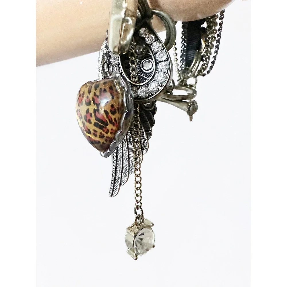 Betsey Johnson Wing Heart Leopard Multi-layer Chain Crystal Bracelet